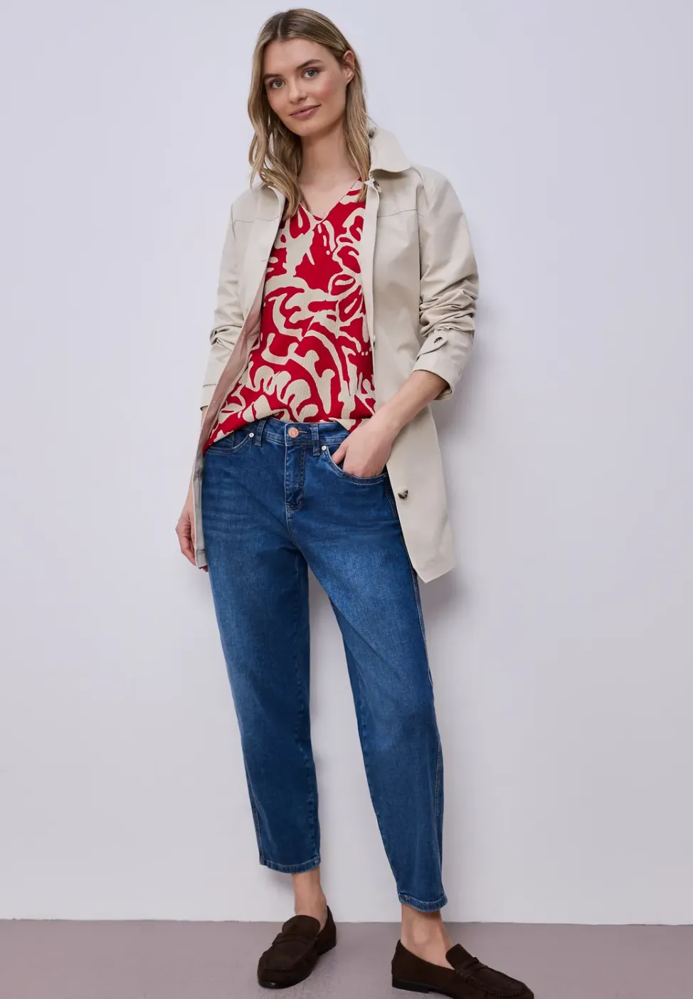 Shirt met gespleten hals en print op de voorkant
