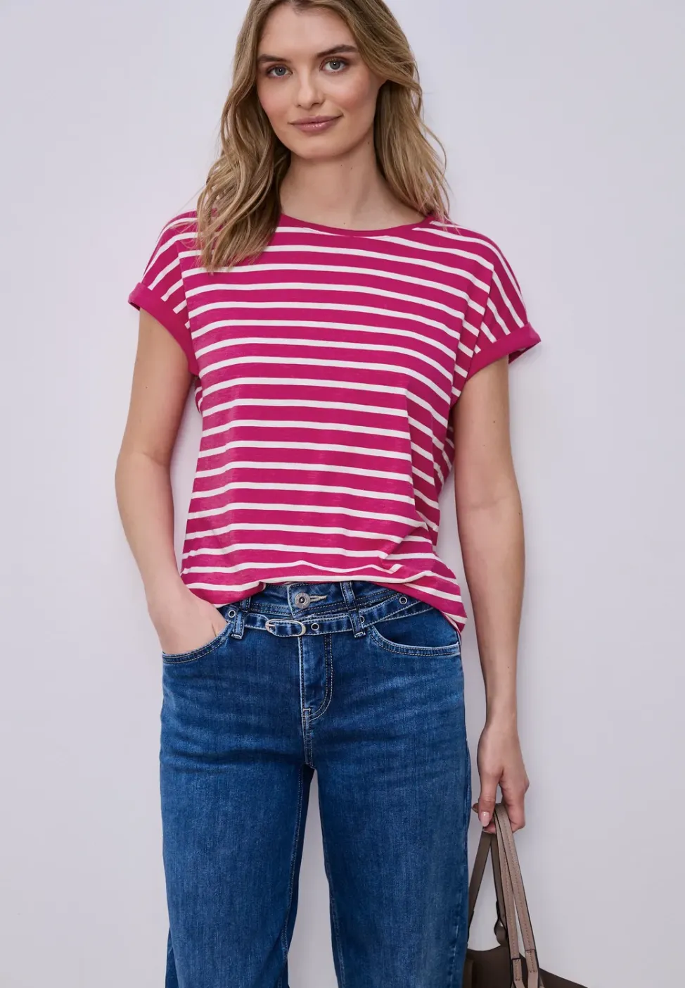 Shirt met hangende schouder en strepen