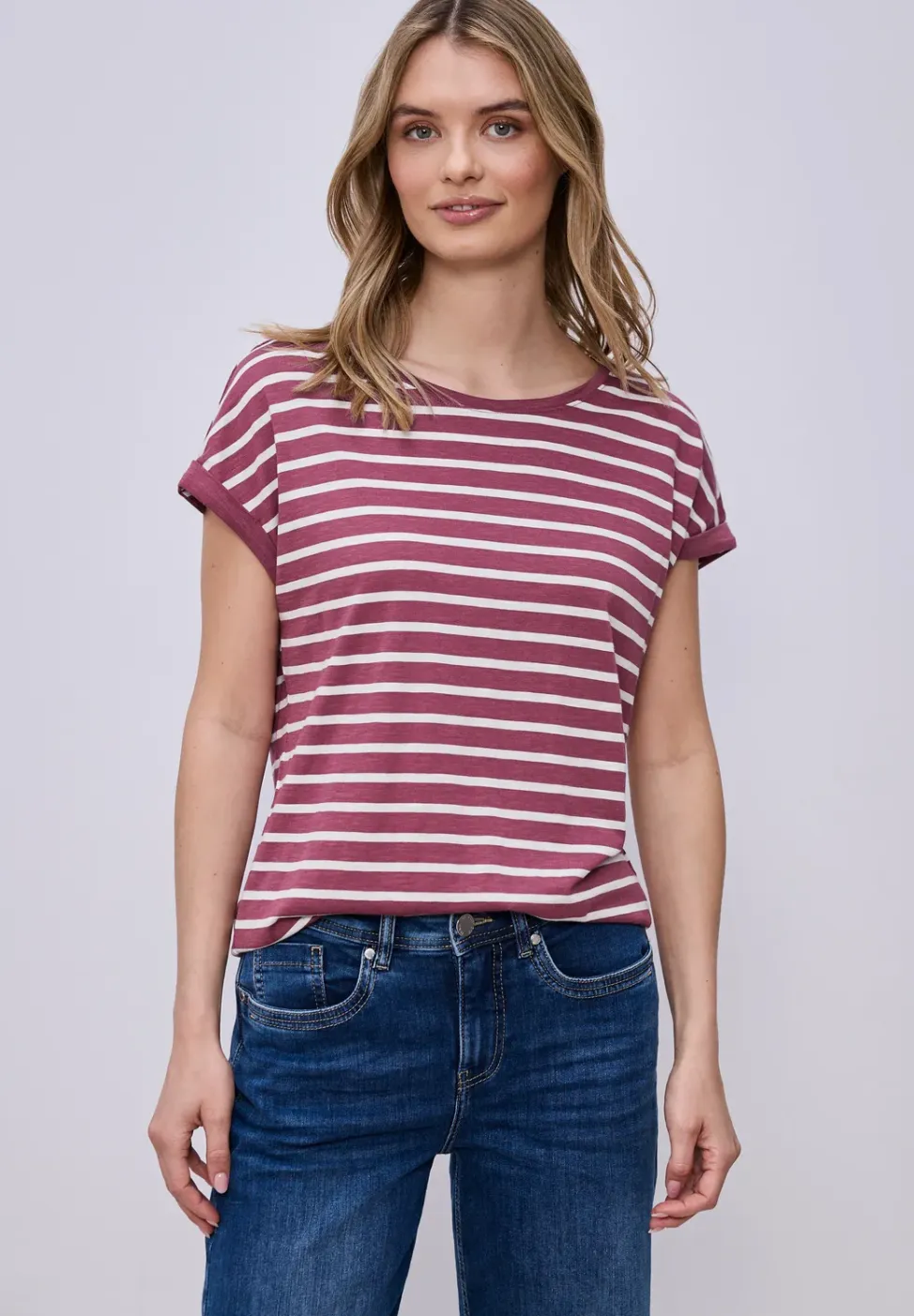 Shirt met hangende schouder en strepen