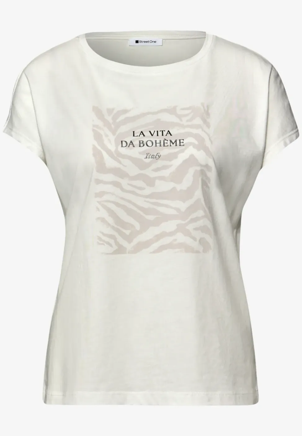 Shirt met hangende schouder en print vooraan