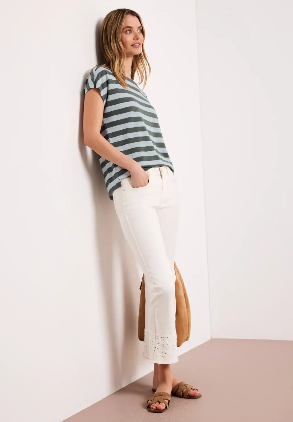 Shirt met hangende schouders, strepen en glitter
