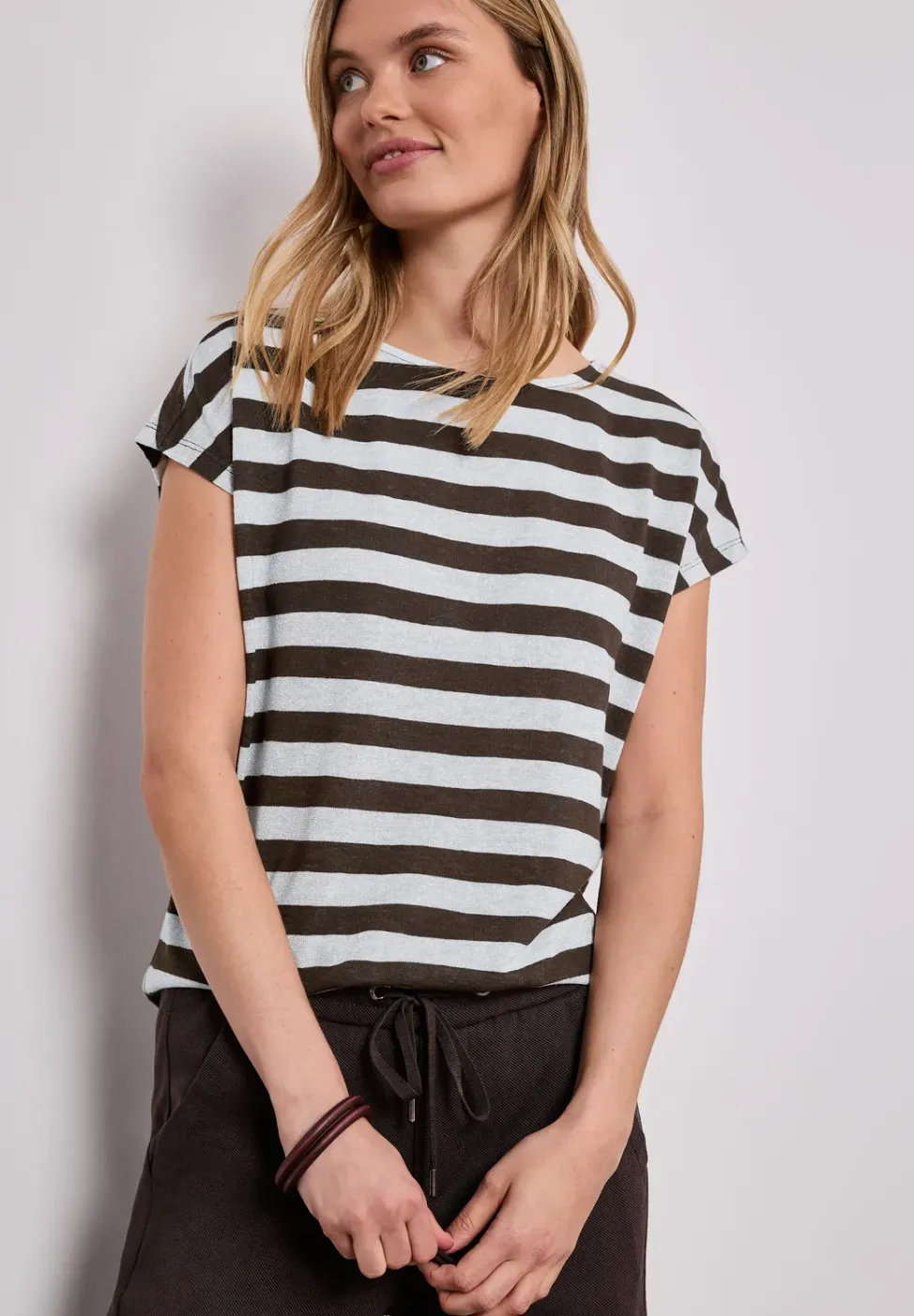 Shirt met hangende schouders, strepen en glitter