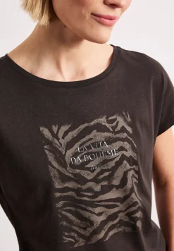 Shirt met hangende schouder en print vooraan