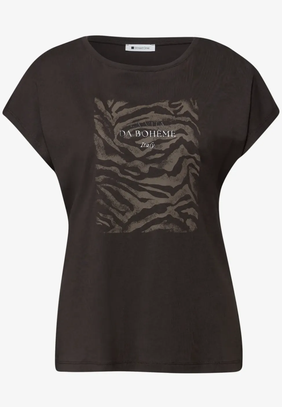 Shirt met hangende schouder en print vooraan