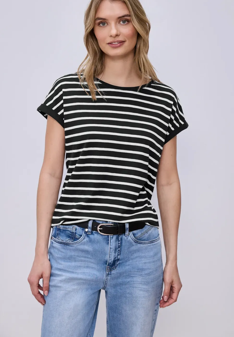 Shirt met hangende schouder en strepen