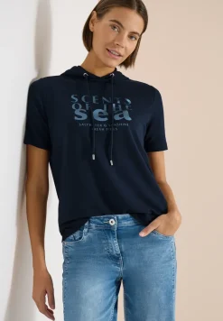 Shirt met korte mouwen, capuchon en tekst