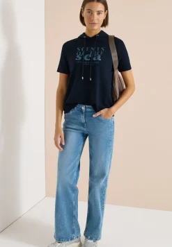 Shirt met korte mouwen, capuchon en tekst