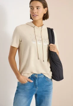Shirt met korte mouwen, capuchon en tekst