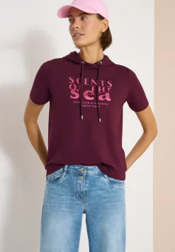 Shirt met korte mouwen, capuchon en tekst
