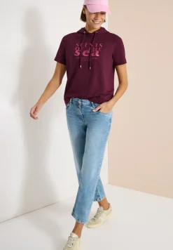 Shirt met korte mouwen, capuchon en tekst
