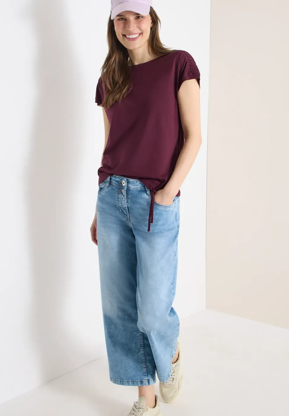 Shirt met korte mouwen en rimpels