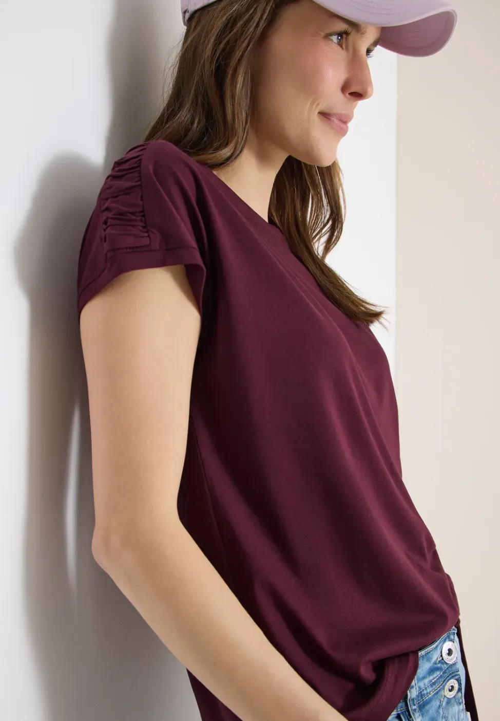Shirt met korte mouwen en rimpels