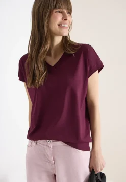 Shirt met korte mouwen en V-hals in effen kleur