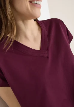 Shirt met korte mouwen en V-hals in effen kleur