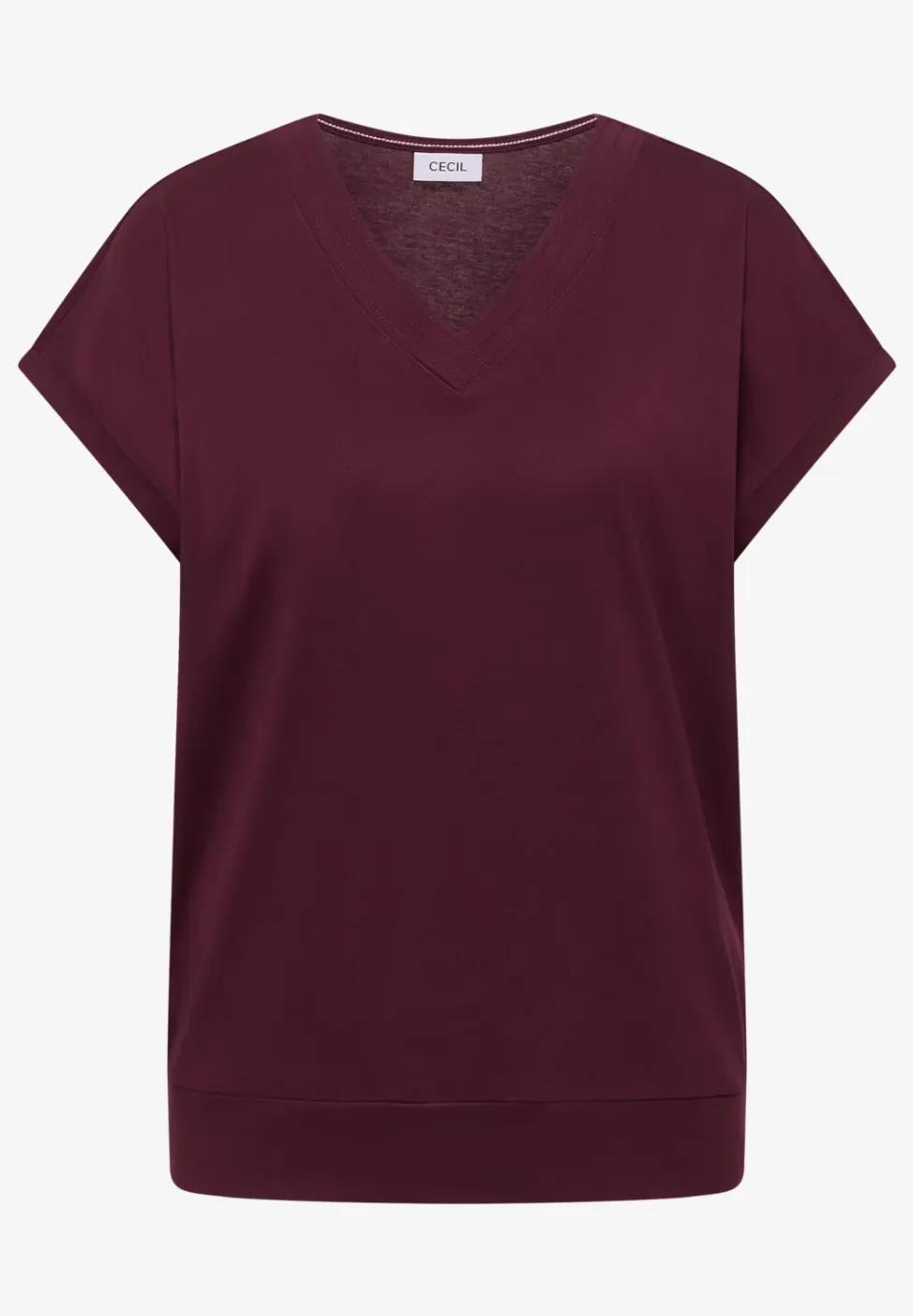 Shirt met korte mouwen en V-hals in effen kleur