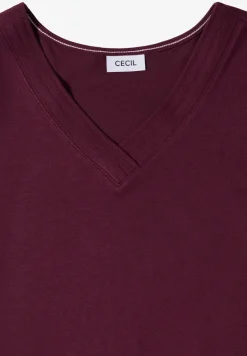 Shirt met korte mouwen en V-hals in effen kleur