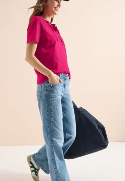 Shirt met korte mouwen en gespleten hals