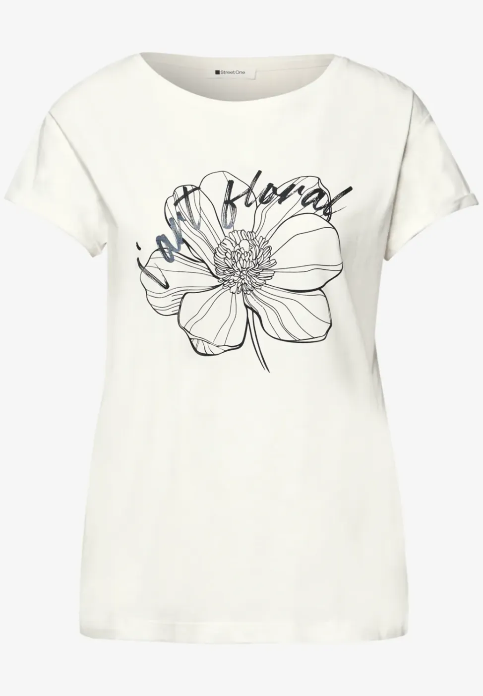 Shirt met korte mouwen en bloemen Artwork