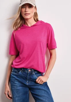 Shirt met korte mouwen en capuchon met trekkoord