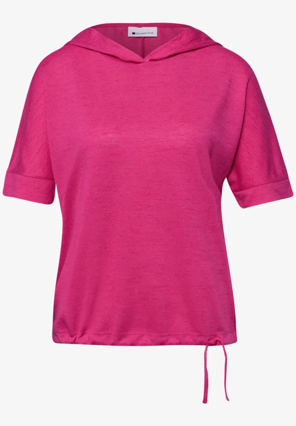 Shirt met korte mouwen en capuchon met trekkoord
