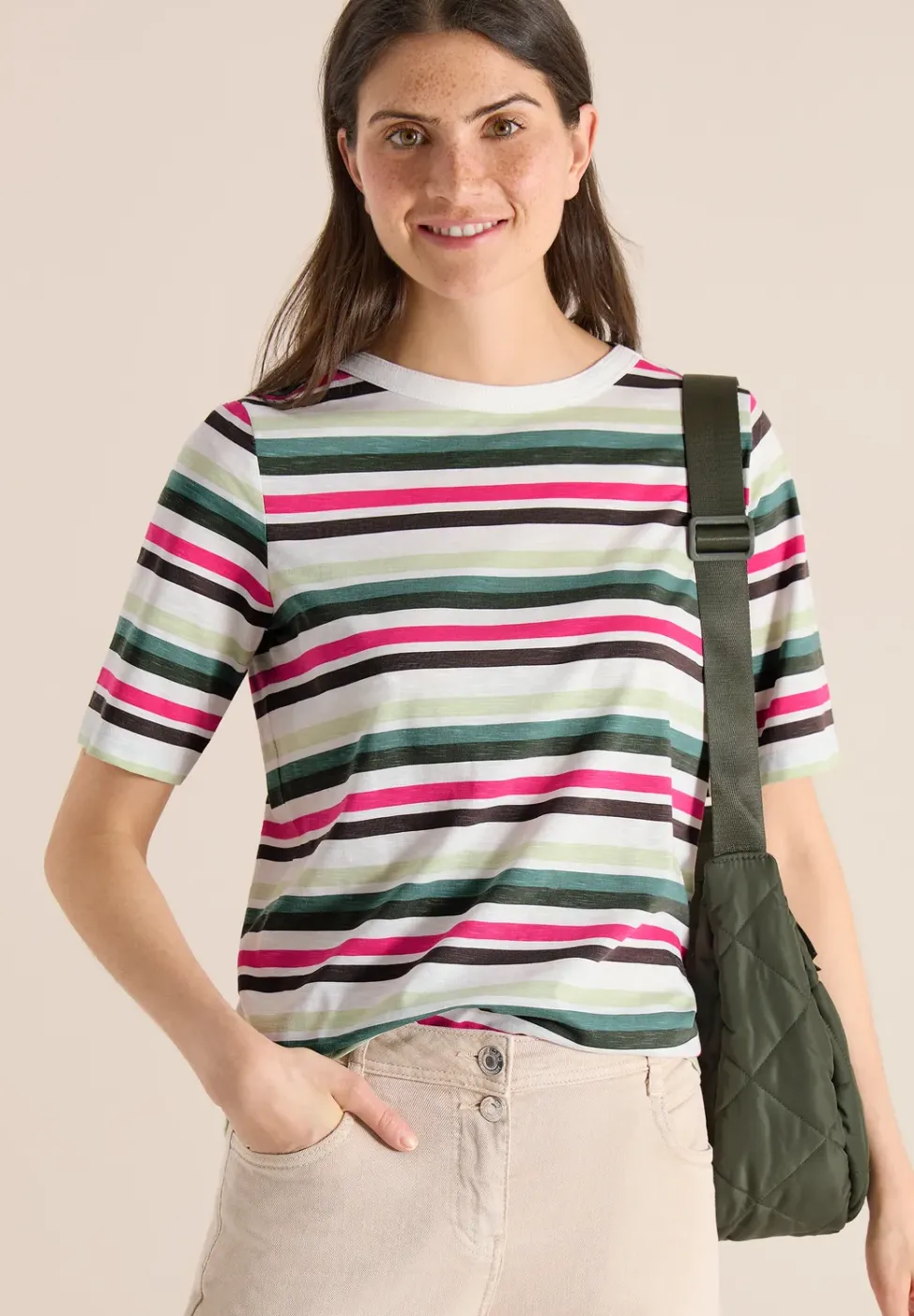 Shirt met korte mouwen en meerkleurige strepen