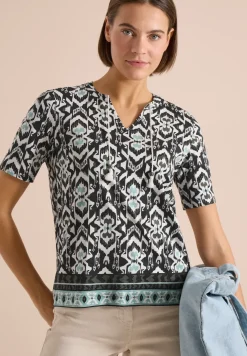 Shirt met korte mouwen, gespleten hals en print