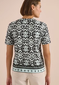 Shirt met korte mouwen, gespleten hals en print