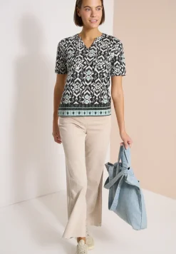 Shirt met korte mouwen, gespleten hals en print