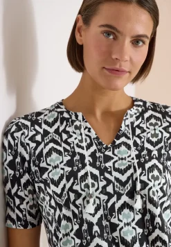 Shirt met korte mouwen, gespleten hals en print