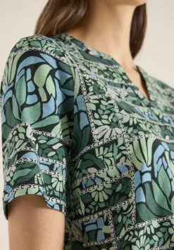 Shirt met korte mouwen, gespleten hals en print