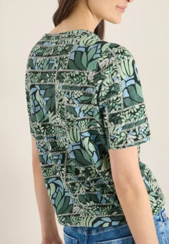 Shirt met korte mouwen, gespleten hals en print