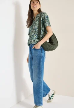 Shirt met korte mouwen, gespleten hals en print