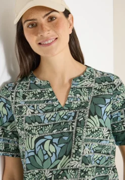 Shirt met korte mouwen, gespleten hals en print