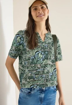 Shirt met korte mouwen, gespleten hals en print