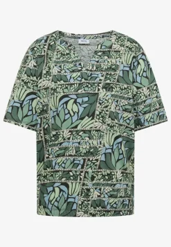 Shirt met korte mouwen, gespleten hals en print