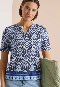 Shirt met korte mouwen, gespleten hals en print