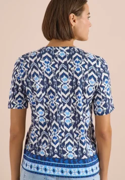 Shirt met korte mouwen, gespleten hals en print