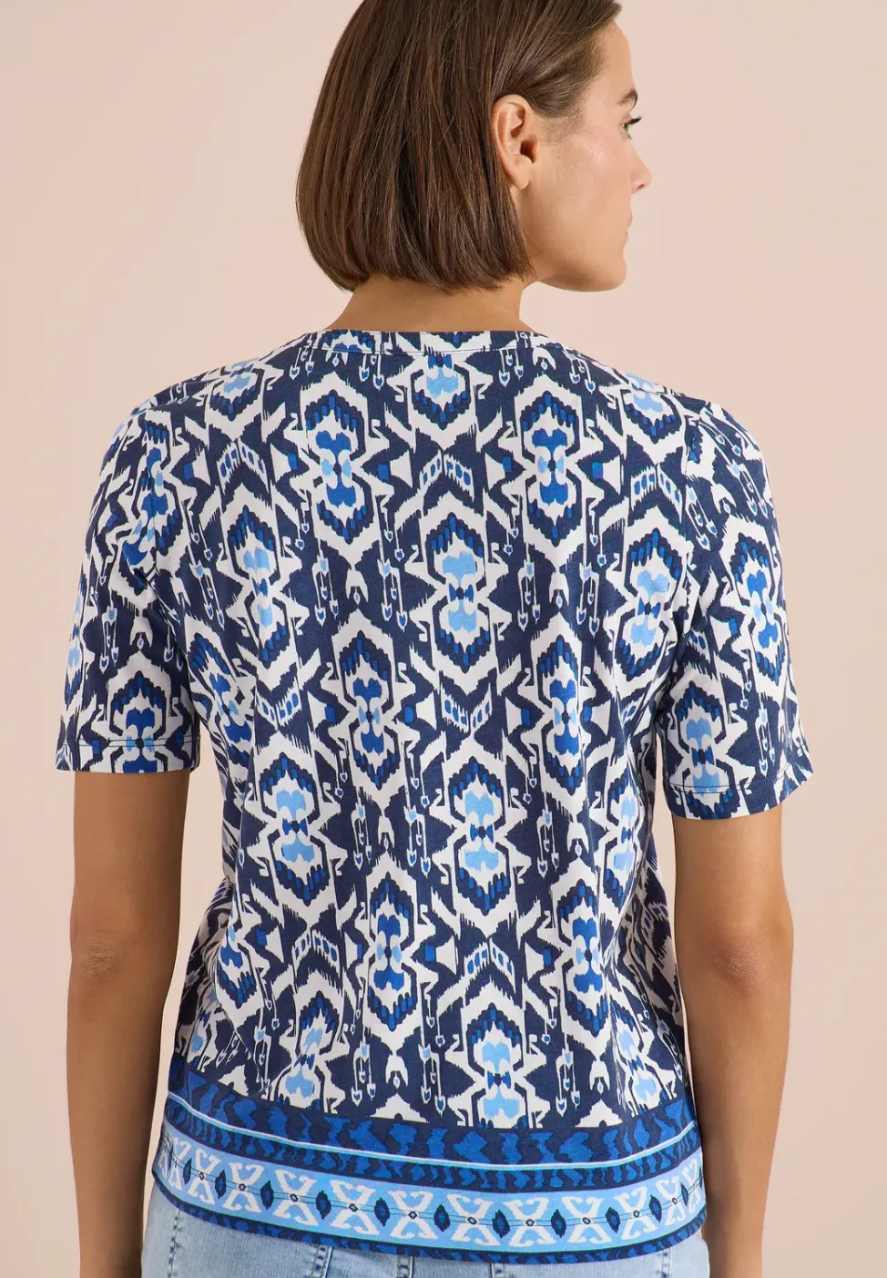 Shirt met korte mouwen, gespleten hals en print