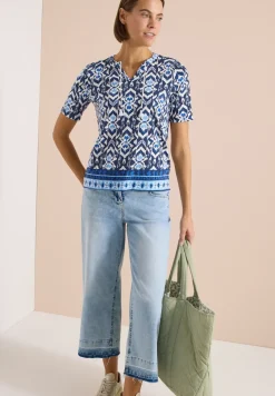 Shirt met korte mouwen, gespleten hals en print