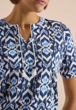 Shirt met korte mouwen, gespleten hals en print