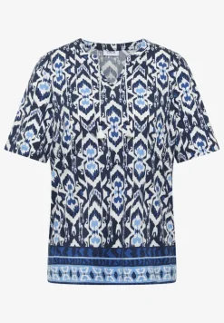 Shirt met korte mouwen, gespleten hals en print
