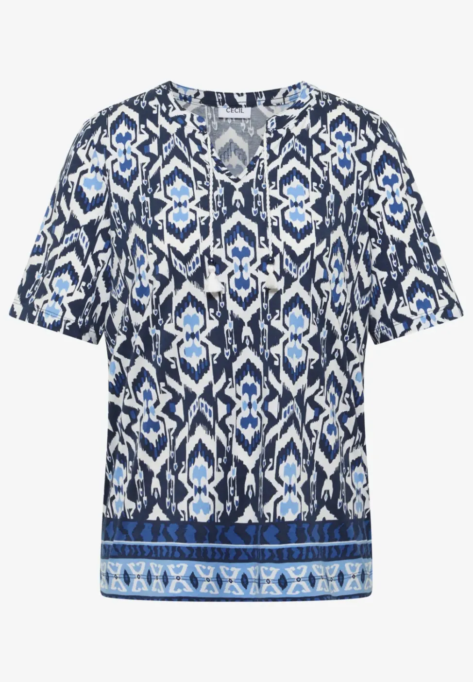 Shirt met korte mouwen, gespleten hals en print