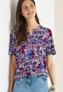 Shirt met korte mouwen, gespleten hals en print