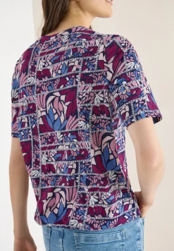 Shirt met korte mouwen, gespleten hals en print