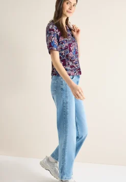 Shirt met korte mouwen, gespleten hals en print