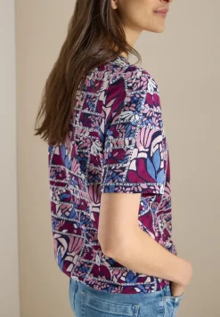 Shirt met korte mouwen, gespleten hals en print