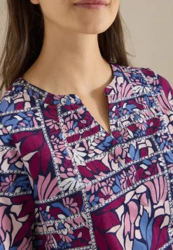 Shirt met korte mouwen, gespleten hals en print