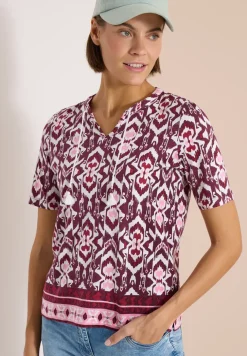 Shirt met korte mouwen, gespleten hals en print