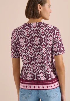 Shirt met korte mouwen, gespleten hals en print