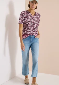 Shirt met korte mouwen, gespleten hals en print